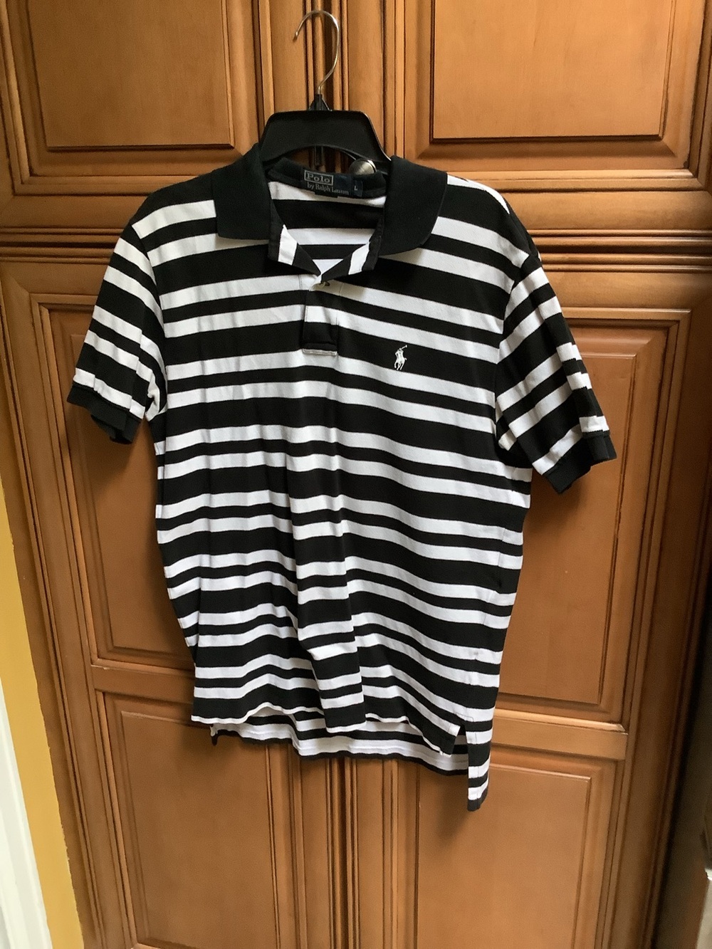 RALPH LAUREN MENS POLO IN BLACK/WHITE STRIPES